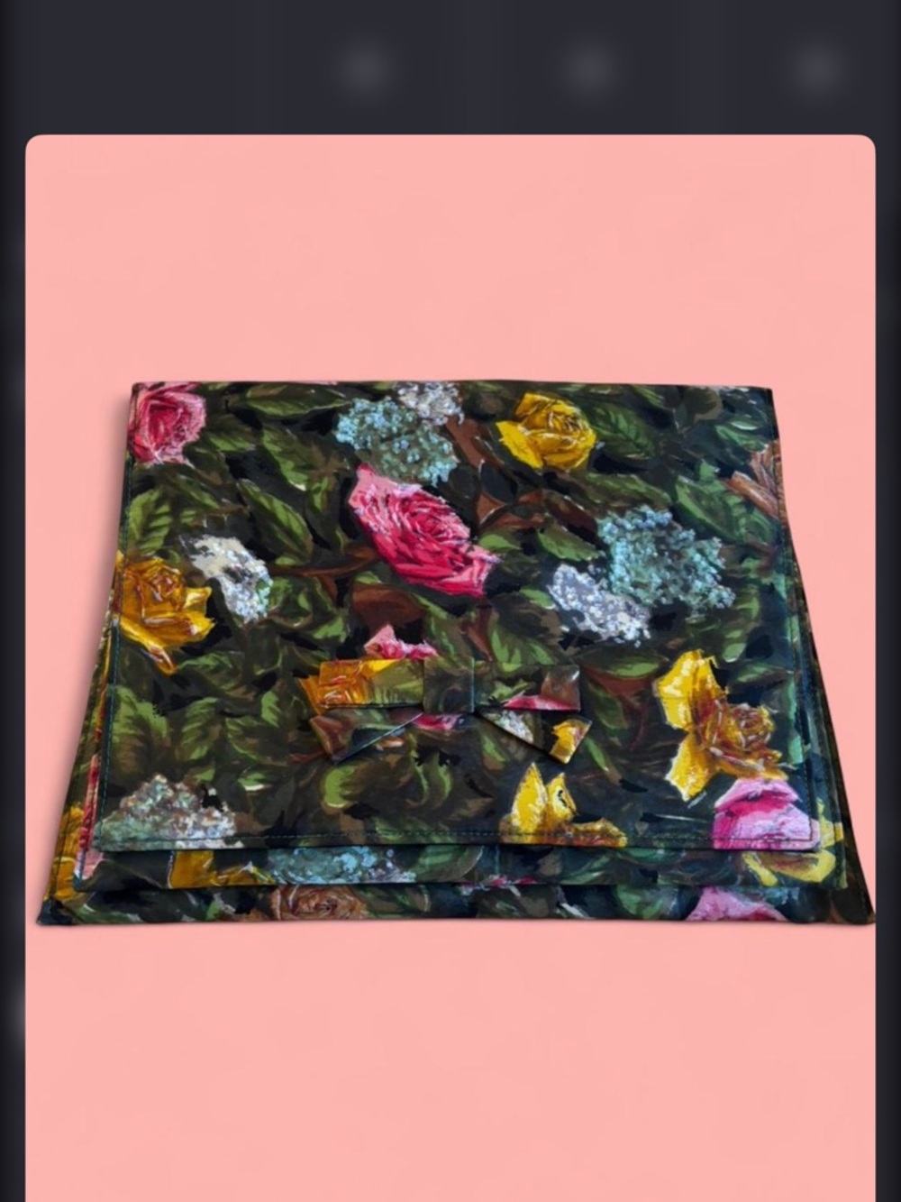 🥀Vintage MCM Lennox  Painted Roses Whimsigoth Bow tie Floral Envelope Clutch